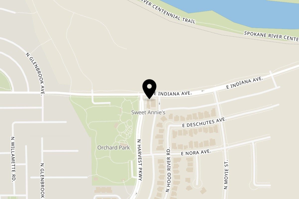 Map showing the location of Versalia Pizza Liberty Lake on 20760 E Indiana Ave in Liberty Lake